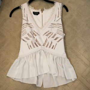 Bebe white beige dress top faux leather